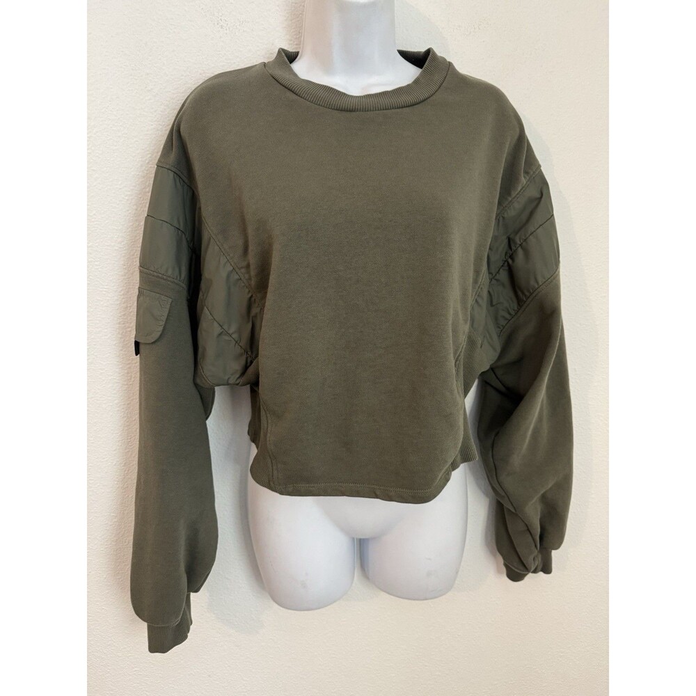 Bershka Sweatshirt Pullover Cropped Crewneck Size M Olive Green Fall Oversized